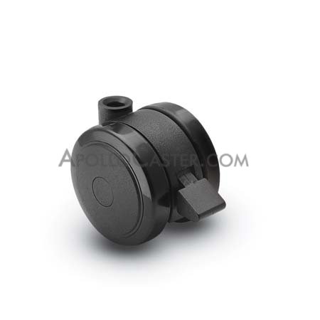Caster; Twin; Swivel; 2\" (50mm); Nylon; Stemless; Black; Rivet Brng; 75#; Wheel Brake (Receives Shepherd 0.35\"x 1-1/8\" stem) (Item #69560)