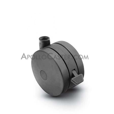 Caster; Twin; Swivel; 4\" (100mm); Thermoplastized Rubber (Black); Stemless; Black; Rivet; 225#; Pedal style brake (Receives Shepherd 0.43\" x 2-1/8\" stem) (Item #67996)