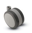 Caster; Twin; Swivel; 5" (125mm) Thermoplastized Rubber (Gray); Stemless; Gray/ Black; Rivet; 225# (Receives Shepherd 0.43" x 2-3/4" stem) (Item #67992)
