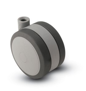 (image for) Caster; Twin; Swivel; 5" (125mm) Thermoplastized Rubber (Gray); Stemless; Gray/ Black; Rivet; 225# (Receives Shepherd 0.43" x 2-3/4" stem) (Item #67992)