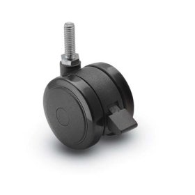(image for) Caster; Twin; Swivel; 2" (50mm); Polyurethane; Threaded Stem; 3/8"-16TPI x 1"; Black; Rivet; 75#; Pedal Lock; Wheel (Item #68673)