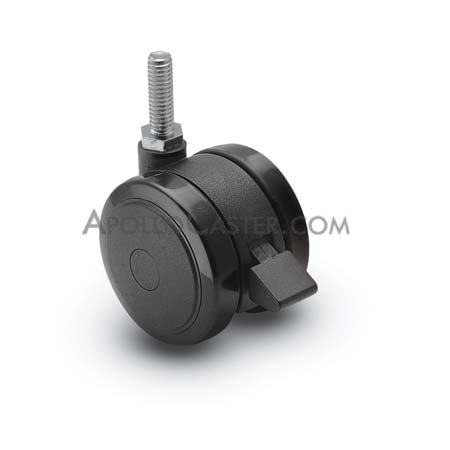 Caster; Twin; Swivel; 2\" (50mm); Thermoplastized Rubber (Black); Threaded Stem; 3/8-16TPI x 1; Black; Rivet; 75#; Pedal Lock; Wheel (Item #68043)
