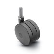 Caster; Twin Wheel; 75mm; Polyurethane; Threaded Stem; 10mmx25mm; Black; Riveted Axle; 175# (Item #62836)