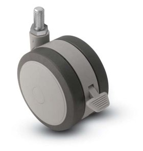 (image for) Caster; Twin; Swivel; 5" (125mm);; Thermoplastized Rubber (Gray); Threaded Stem; 1/2"-13TPI x 1"; Black/Grey; Riveted Axle; 225#; Wheel Brake (Item #67697)