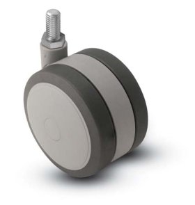 (image for) Caster; Twin; Swivel; 5" (125mm); Thermoplastized Rubber (Gray); Threaded Stem; 1/2"-13TPI x 1"; Black/Grey; Riveted Axle; 225# (Item #67473)
