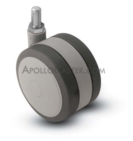 Caster; Twin; Swivel; 5in (125mm); Thermoplastized Rubber (Gray); Threaded Stem; 1/2-13TPI x 1-1/2; Black/Grey; Riveted Axle; 225# (Item #67474)