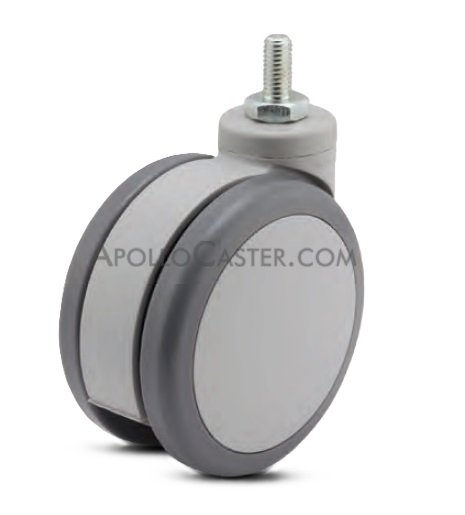 Caster; Twin Wheel; Swivel; 100mm (approx 4\"); Thermoplastized Rubber (Gray); Threaded Stem; 12mm x1\"; Gray; Prec Ball Brngs; 220# (Item #63188)