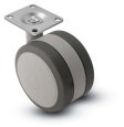Caster; Twin; Swivel; 60mm (2-3/8"); Thermoplastized Rubber (Gray); Plate; 1-1/2"x1-1/2"; holes: 1"x1"; 3/16" bolt; Gray; Rivet; 100# (Item #67859)