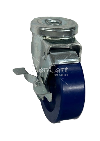 (image for) Caster; Swivel; 4" x 1-1/4"; Polyurethane (Solid); Hollow Kingpin (1/2" bolt hole); Zinc; Delrin Spanner; 350#; Dust Cover (Mtl); Wheel Brake (Item #63910)