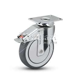 (image for) Caster; Swivel; 3" x 1-1/4"; Conductive Rubber; HK Plate (2-1/2"x3-5/8": holes: 1-3/4"x2-13/16" to 3-1/16"; 5/16" bolt); Chrome; Prec Brng; 190#; Total Lock (Item #64667)