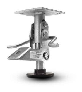 (image for) Floor Lock; For 3" Casters; Extended: 4-15/16"; Retracted 3-7/8"; Plate (2-1/2"x3-5/8"; holes: 1-3/4"x2-7/8" slots to 3"; 5/16" bolt) (Replacement pad 87791) (Item #87850)