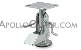 Floor Lock; For 5\" Casters; Extends to:6-1/2\"; Plate (2-1/2\"x3-5/8\"; holes: 1-3/4\"x2-7/8\" slotted to 3\"; 5/16\" bolt); Zinc; Kickbar style (Item #87097)