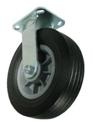 Caster; Rigid; 10" x 3"; Semi-Pneumatic (Black); Plate (4"x4-1/2"; holes: 2-5/8"x3-5/8" slotted to 3"x3"; 3/8" bolt); Zinc; Ball Brng; 550# (Item #64664)