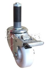 (image for) Caster; Swivel; 3" x 1-1/4"; White Crowned Polyolefin; Expandable Adapter (1-1/8"-1-3/16" ID tubing); Zinc; Plain bore; 300#; Pedal Lock; Both; Dustcap (Item #69289)