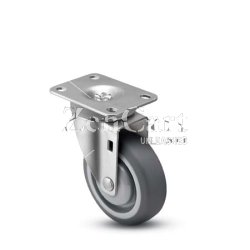(image for) Caster; Swivel; 5" x 1-1/4"; ThermoPlstc Rbr (Gray); Plate (2-3/8"x3-5/8"; holes: 1-3/4"x2-7/8" slots to 3"; 5/16" bolt); Zinc; 300#; Plastic Dust Cover (Item #63338)