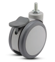 Caster; Twin Wheel; Swivel; 100mm (approx. 4"); Thermoplastized Rubber (Gray); Threaded Stem; 12mm x1"; Gray; Prec Ball Brngs; 220#; Total Lock (Item #63187)