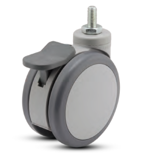 Caster; Twin Wheel; Swivel; 125mm x 3" width; Gray Thermoplastized Rubber; Threaded Stem (12mm x1"); Gray; Prec Ball Brngs; 240#; Pedal Style Total Lock (Item #63256)