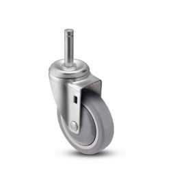 Caster; Swivel; 5" x 1-1/4"; PolyU on PolyO (Gray); Grip Ring (7/16" x 1-3/8"); Stainless; Ball Brng; 300#; Thread guards (Item #65405)
