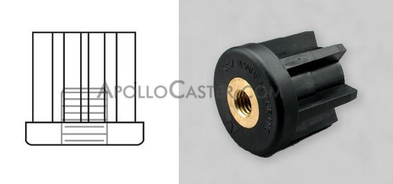 Socket; 1-3/8\" OD (fits 1-1/2\" OD 16 ga Tubing); Glass/ Nylon; Brass Insert Threaded Stem Receiver; 1/2\"-13TPI; Round (Item #88246)