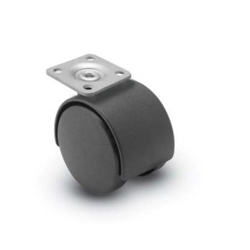 (image for) Caster; Twin; Swivel; 2" (50mm); Nylon; Plate; 1-1/2"x1-1/2"; holes: 1"x1"; 3/16" bolt; Black; Zinc Body; 75#; Hood (Item #68620)