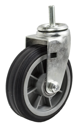 (image for) Caster; Swivel; 6" x 2"; Solid Rubber on Plastic Hub (Grey); Threaded Stem (1/2"-13TPI x 1-1/2"); Zinc; Ball Brng; 350#; Ribbed Tread (Item #64078)