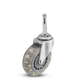 (image for) Caster; Swivel; 3"x13/16"; Polyurethane (Clear); Grip Neck (5/16"x1-1/2"); Zinc; Plain bore; 120# (Item #67464)