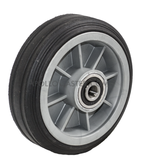 (image for) Wheel; 6" x 2"; Solid Rubber on Plastic Hub; Ball Brng; 3/4" Bore; 2-7/16" Hub Length; 350#; Centered One-piece Hub; Ribbed Tread (Item #87961) - Click Image to Close