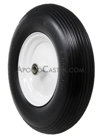 Wheel; 12\" x 3-1/2\" (4.10/3.50-6); Flat Free (Black); 4-Ply; Prec Ball Brng; 3/4\" Bore; 4\" Hub Length; 460#; Centered Bolted Hub; Sawtooth Tread (Item #87868)