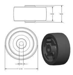 (image for) Wheel; 2-1/2" x 15/16"; Polyolefin; Plain bore; 5/16" Bore; 1-5/16" Hub Length; 175# (Item #87478)