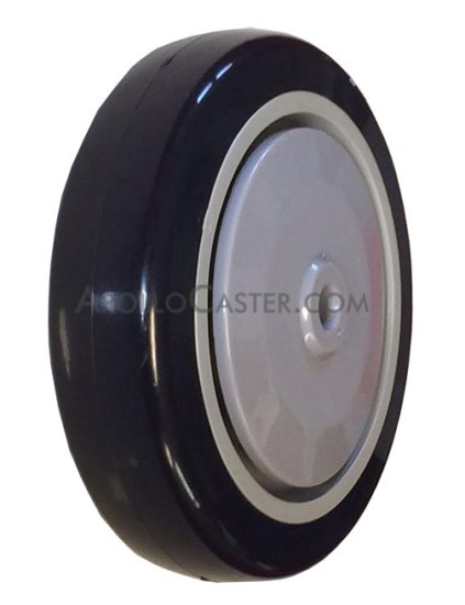 Wheel; 5\" x 1-1/4\"; PolyU on PolyO (Black); Ball Brng; 3/8\" Bore; 1-9/16\" Hub Length; 300#; Thread Guards (Item #89042)