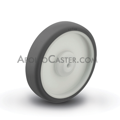 Caster; Swivel; 5\" x 1-1/4\"; PolyU on PolyO (GY); Plt (2-1/2\"x3-5/8\": holes: 1-3/4\"x2-13/16\" (slot to 3-1/16\"); 5/16\"blt); Stnlss; Prec Brng; High Temp; Ttl Lck (Item #63656)