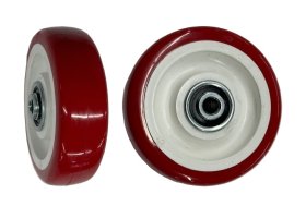 (image for) Wheel; 5" x 1-1/4"; PolyU on PolyO (Red/ White); Dual Ball Bearings; 350#; 3/8 Bore; 1-9/16 Hub Length (Item #87356)