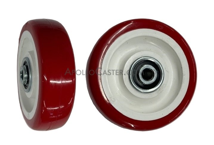 (image for) Wheel; 4" x 1-1/4"; PolyU on PolyO (Red/ White); Dual Ball Bearings; 300#; 3/8 Bore; 1-9/16 Hub Length (Item #89667) - Click Image to Close