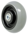 Caster; Swivel; 5" x 2"; PolyU on PolyO (Gray Donut); Plate (4"x4-1/2"; holes: 2-5/8"x3-5/8" slots to 3"x3"; 3/8" bolt); Prec Ball Brngs; 750#; Total Lock (Item #62861)