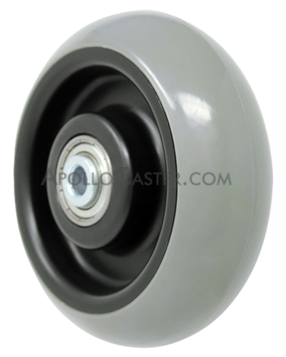 Caster; Swivel; 5\" x 2\"; PolyU on PolyO (Gray Donut); Plate (4\"x4-1/2\"; holes: 2-5/8\"x3-5/8\" slots to 3\"x3\"; 3/8\" bolt); Prec Ball Brngs; 750#; Total Lock (Item #62861)