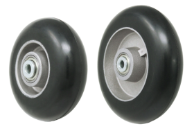 (image for) Wheel; 6" x 2"; Balloon Rubber (60) on Alum; Steel 6305 Prec Ball Brng and Steel Top Hat Bushings; 1/2" Bore; 2-3/16" Hub Length; 650# (Item #87903)
