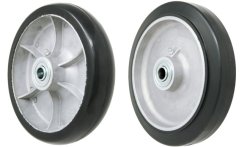 Wheel; 6"x 2"; Rubber on Aluminum; Delrin Spanner; 1/2" Bore; 2-3/16" Hub Length; 550# (Item #86998)