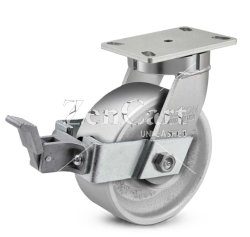 (image for) Caster; Swivel; 6" x 2-1/2"; Steel (Forged); Plate (4-1/2"x6-1/4"; holes: 2-7/16"x4-15/16" slotted to 3-3/8"x5-1/4"); Roller Brng; 4000#; Kingpinless; Face Brk (Item #65300)