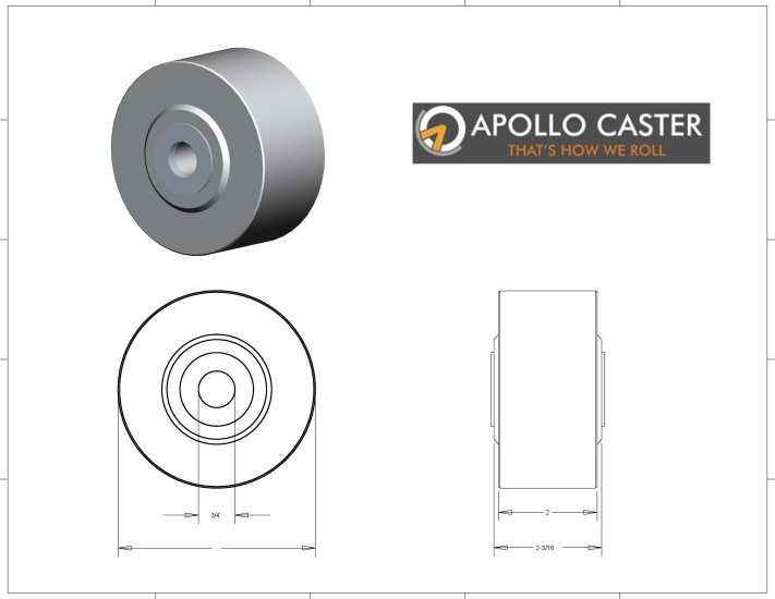 Wheel; 4\" x 2\"; Straight Sided Machined 1045 Steel; Roller Bearing; 3/4\" Bore; 2\" Hub Length; 2500# (Item #88308)