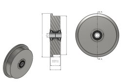(image for) Single Flanged Wheel; 8" x 1-1/2" (9" x 2" with flange); Steel; Twin Precision 6205 Bearings w/ Top Hat Bushings; 3400#; 3/4" Bore; 2.52" Hub Length; USA Made (Item #87019)