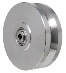 (image for) Wheel; 6" x 2"; V-Groove (7/8) Stainless Steel; Stainless Prec BB; 1/2" Bore; 2-7/16" Hub Length; 1800# (Item #87106)