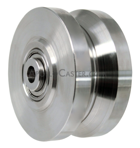 Wheel; 4\" x 2\"; V-Groove (7/8) Stainless Steel; Stainless Prec BB; 1/2\" Bore; 2-7/16\" Hub Length; 1500# (Item #87108)