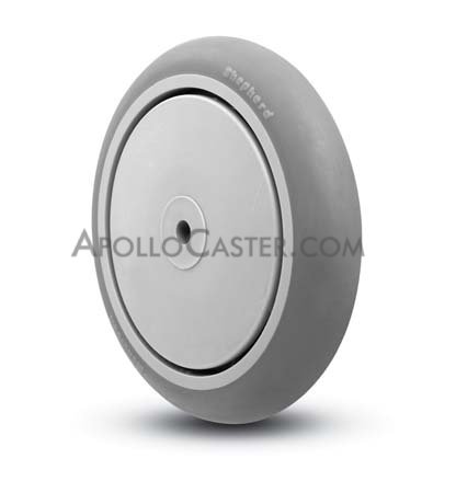 Wheel; 5\" x 1\"; ThermoPlstc Rbr; Round (Gray); Precision Ball Brng; 160#; 5/16\" Bore; 1-3/16\" Hub Length; Thread guards (Item #89445)