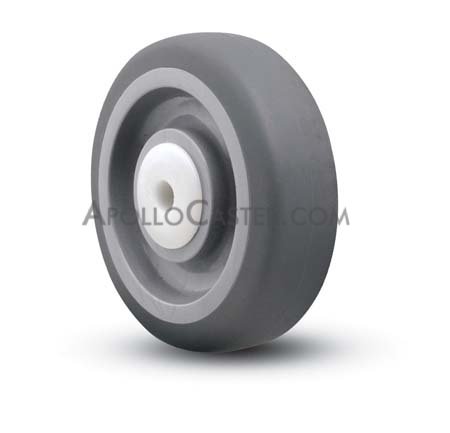 Wheel; 5\"x1-1/4\"; Crowned 45DThermoplastized Rubber (Gray); Delrin Bearing; 3/8\" Bore; 1-1/2\" Hub Length; 280# (Item #89205)