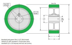 (image for) Wheel; 14" x 5"; 95A PolyU on Cast Iron (1-1/2" thick); Plain bore; 1-15/16" Bore; 5-1/4" Hub Length; 5500#; 1/2" x 1/4" Keyway; 2 set screws (Item #87079)