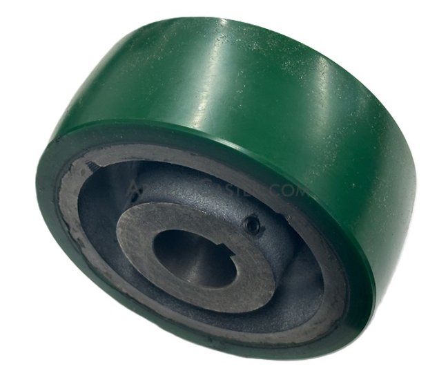 Wheel; 5\" x 2\"; PolyU on Cast Iron; Plain bore; 1-3/16\" Bore; 2-1/4\" Hub Length; 1000#; 1/4\" x 1/8\" Keyway; 2 set screws. (Item #88051)