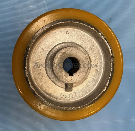 Wheel; 10\" x 4\"; 90A PolyU on Cast Iron; 1-1/2\" Bore; 4-1/4\" Hub Length; 1400#; 3/8\" x 3/16\" Keyway (Item #87202)