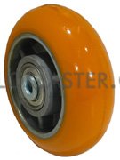 (image for) Caster; Swivel; 6" x 2"; Ergonomic PolyU on Alum; Plate (4"x4-1/2"; holes: 2-5/8"x3-5/8" slotted to 3"x3"; 3/8" bolt); Stainless Yoke; Prec Ball Brng; 1250# (Item #63822)