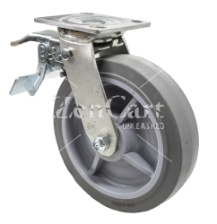 (image for) Caster; Swivel; 4" x 2"; Thermoplastized Rubber; Plate (4"x4-1/2"; holes: 2-5/8"x3-5/8" slotted to 3"x3"; 3/8" bolt); Zinc; Roller Brng; 400#; Total Lock (Lead) (Item #66014)