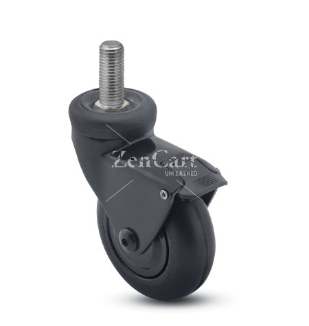 (image for) Caster; Swivel; 3" x 15/16"; Rubber (Soft; non-marking); Threaded Stem (3/8"-16TPI x 3/4"); Black; Precision Ball Brng; 110#; Tread brake; Hood; Thread guards (Item #67107)